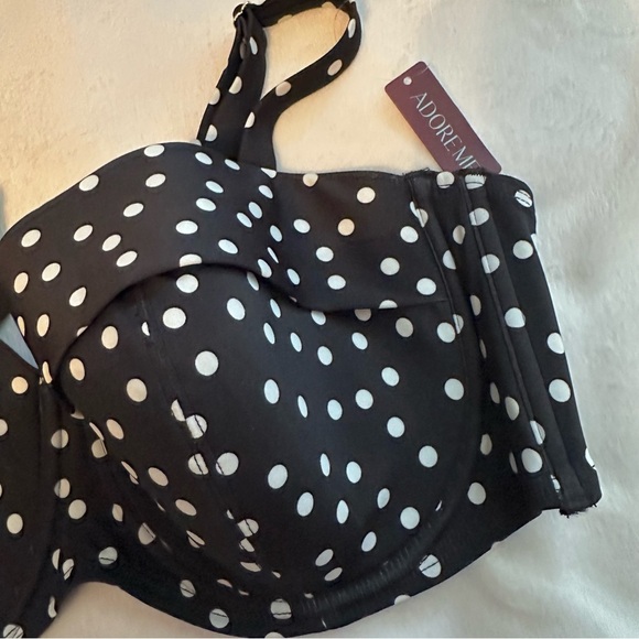 Adore Me Vivien Contour Plus Bikini Top NWT Black White Polka Dot 38DDD - Picture 2 of 8